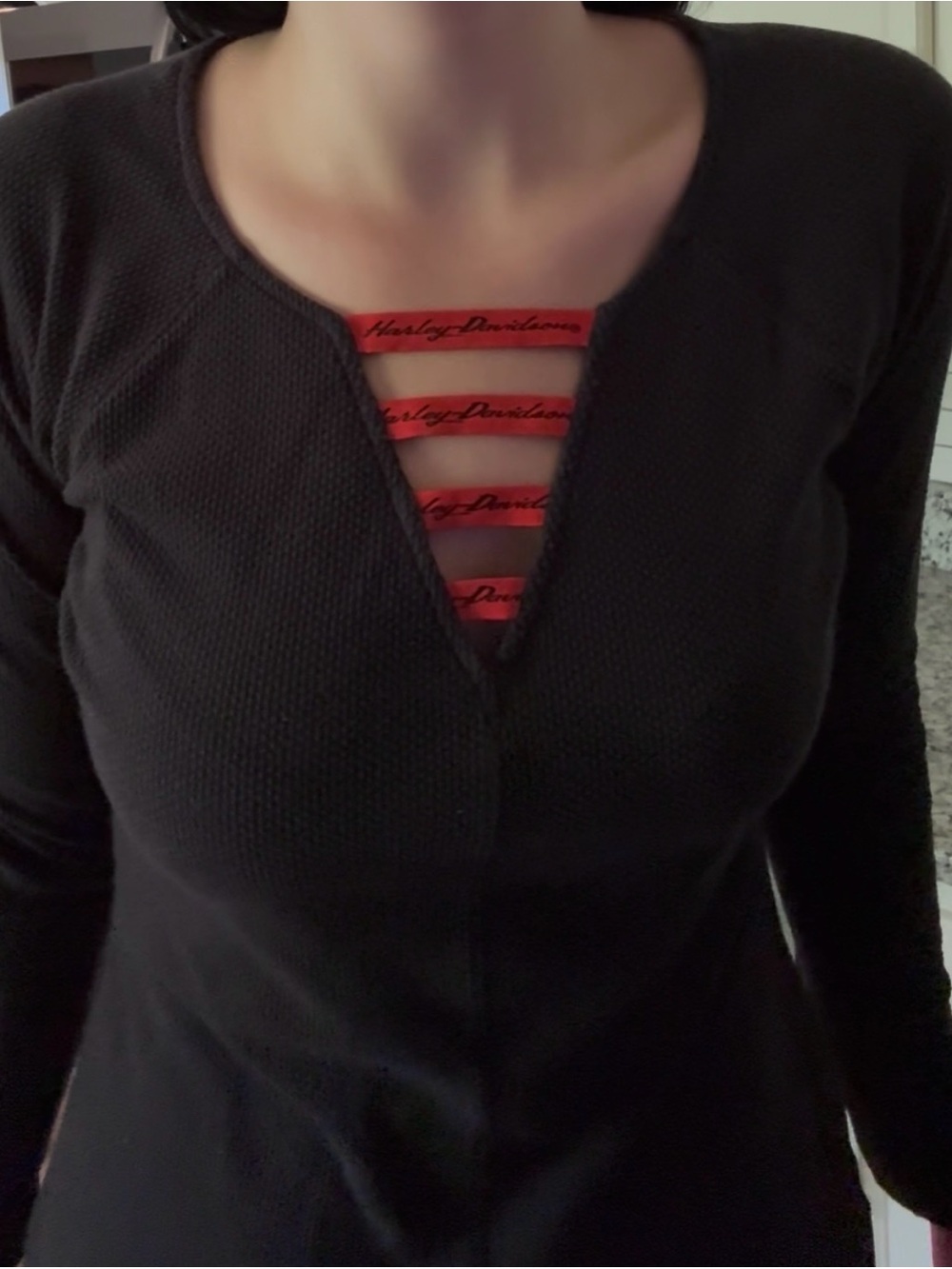 Harley-Davidson Black Long Sleeve Top with Red Branded Straps